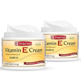 De La Cruz Crema hidratante de vitamina E para rostro y cuello, cuidado de la piel hidratante para todo tipo de piel, fabricado en Estados Unidos, 4 onzas (paquete de 2)
