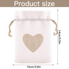 Cisixin 30PCS Drawstring Bag, Heart Burlap Bag, Reusable Hessian Bag, Mini Gift Bags for Christmas Jewelry Wedding Party DIY Craft
