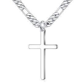 Silver Cross Necklace for Men, S925 Sterling Silver Mens Cross Necklace Cross Chain for Men 24 Inches Cross Pendant Cross Necklace Jewelry Christmas Gifts for Men