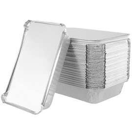 HEIHAK 60 PCS Tin Foil Trays with Lids, 21x14x4.5cm Aluminium Silvery Foil Boxes, Foil Food Containers for Meals, Roasting, Grilling, Takeaway