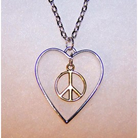 Fashion Jewelry big HEART PEACE SIGN LOVE HIPPIE pendant 925 Plated Sterling Silver 24" Necklace