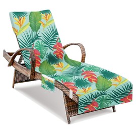 Lounge Chair Towel Cover, Chaise Lounge Cover, Flower and Leaves Beach Chair Covers with Pockets for Pool Sunbathing Beach Garden Courtyard Outdoor Trips, 85" X 30"