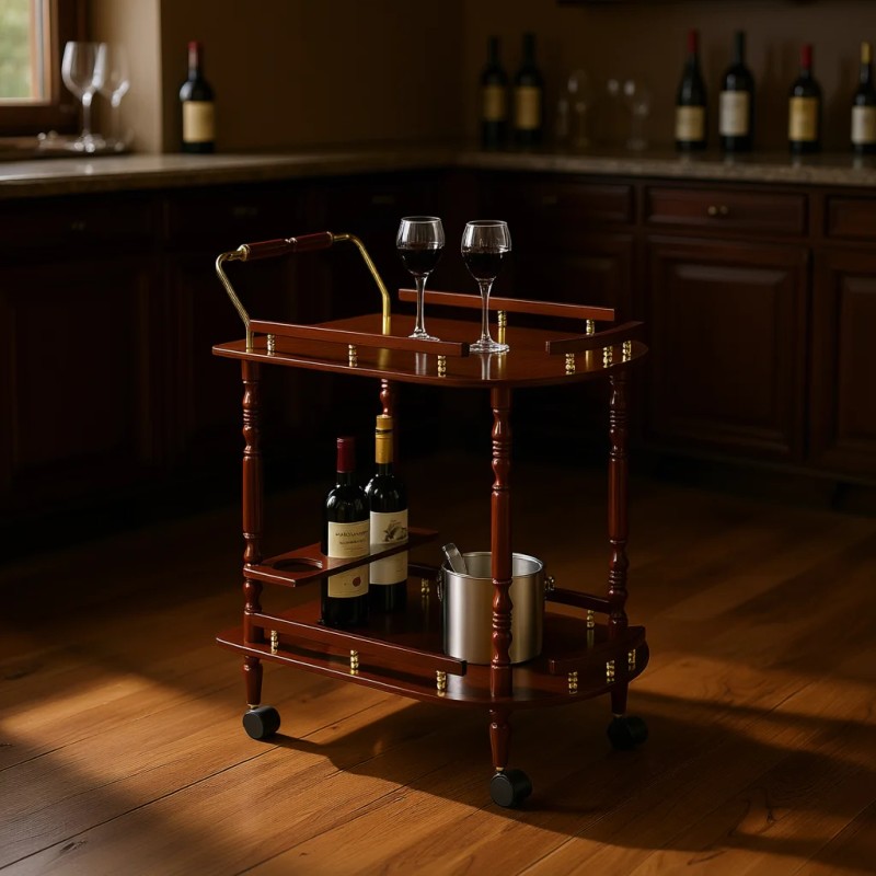 Merlot And Brass 2 Shelf Beverage Serving Cart Wood Classic