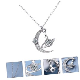 COLLBATH Elegant S925 Silver Star Moon Wishing Pendant Necklace Zirconia Full Diamond Clavicle Chain for Women's Jewelry