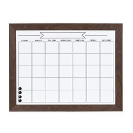 DesignOvation Beatrice Framed Magnetic Dry Erase Monthly Calendar, 23x29, Walnut Brown