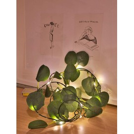 Artificial Eucalyptus Leaf Rattan Garland String Lights Vine Fairy Lights 6.6ft 20 LED Copper Wire Battery Powered Decor for Home Kitchen Garden Office Wedding Wall (6.6ft/20 LED, Eucalyptus Leaf)