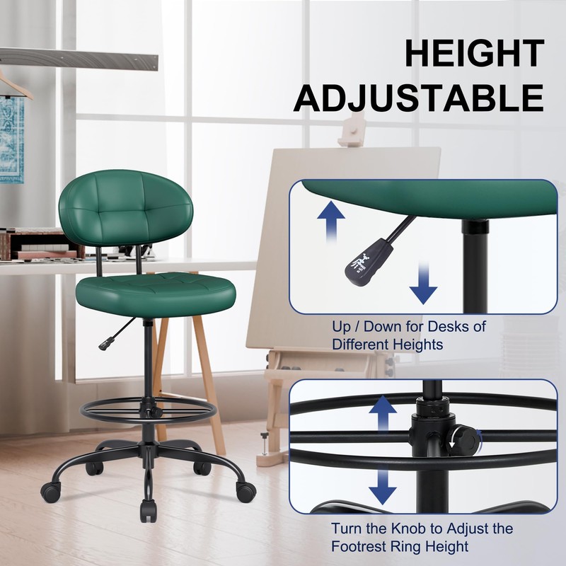 Misolant Drafting Chair, Armless Tall Office Chair with Footrest Ring