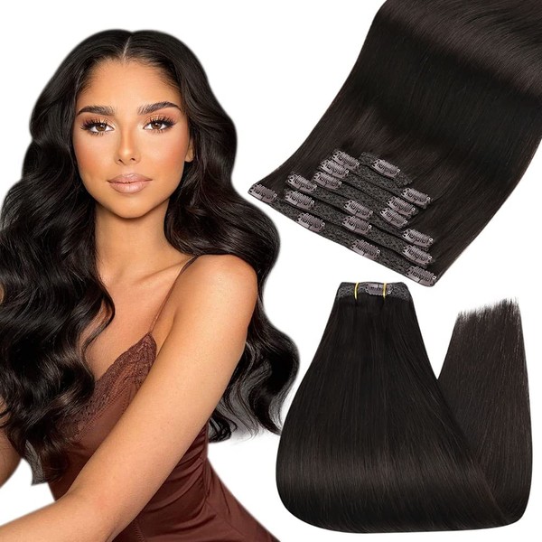 Ugeat Clip-In Real Hair Extensions Dark Brown Hair Extensions Real Hair Extensions Hair Natural Real Hair Clip-In Extensions 80 g