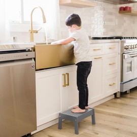 Wildkin Wooden Slatted Step Stool for Adults & Kids – Skid-Proof, 14 x 9.5 x 7 in, Durable for Bathroom & Kitchen Use, Holds Up to 150 lbs - Gray