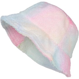 styleBREAKER 04025038 Women's Bucket Hat in Teddy Fur in Ombre Look, Warm Bucket Hat Autumn Winter Colour Gradient Pattern Colourful, Turquoise-pink-white