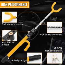 Steering Wheel Lock Anti Theft Adjustable Length Car Security Lock with Key Heavy Duty Anti Theft Car Lock for Car Truck SUV Pickup Van-1 Year Warranty