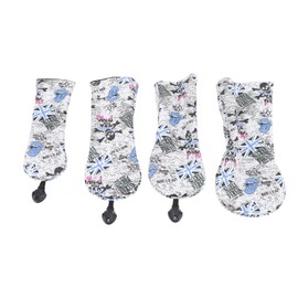 4 Pcs Golf Club Head Cover Skull Print PU Adjustable Number Tag Golf Club Protector Headcover Set