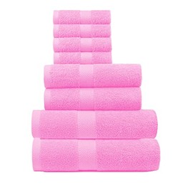 BY LORA Terry Absorbent Bath Towel Hand Towel and Wash Cloths Pink Set of 8