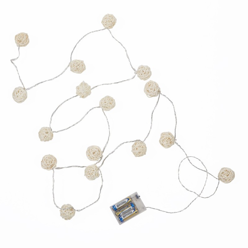 Lights4fun 16er LED Rattan Ball Lichterkette warmweiß Batteriebetrieb Ramadan Tischdeko