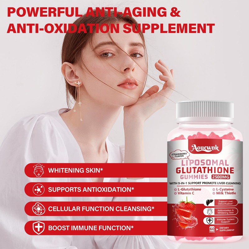 Aouewnk 2 Packs 2500MG Liposomal Glutathione Gummies Supplement