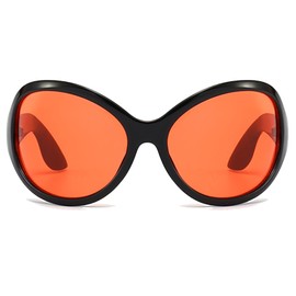 VIA LEECA Trendy Oversized Sunglasses For Women Men, Y2k Fashion Oval Wrap Around Sun Glasses Black Red Big Round Aesthetic Accessories 91s Ventage Gafas De Sol Para Mujer