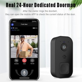 CherryBlossoms Wireless WiFi Doorbell Camera, Smart Security Video Doorbell, HD Intercom Doorbell, Rechargeable Household Doorbell with Internal Ding-Dong Machine (Black)