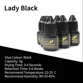 Lady Black Eyelash Extension Glue 5ml, Low Irritation, Long Lasting Eyelash Extensions, 1-2sec. Fast Drying, 5-6 Week Retention…