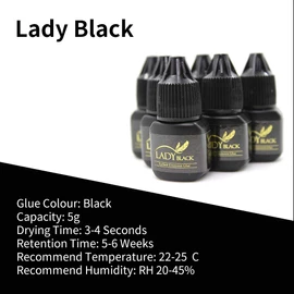 Lady Black Eyelash Extension Glue 5ml, Low Irritation, Long Lasting Eyelash Extensions, 1-2sec. Fast Drying, 5-6 Week Retention…