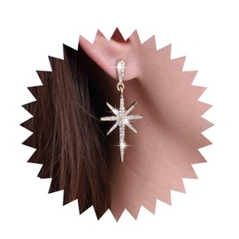 Yheakne Boho Crystal Starburst Drop Earrings Gold Northstar Dangle Earrings Vintage Cz Sword Stud Earrings Long Rhinestone Starburst Earrings Jewelry for Women