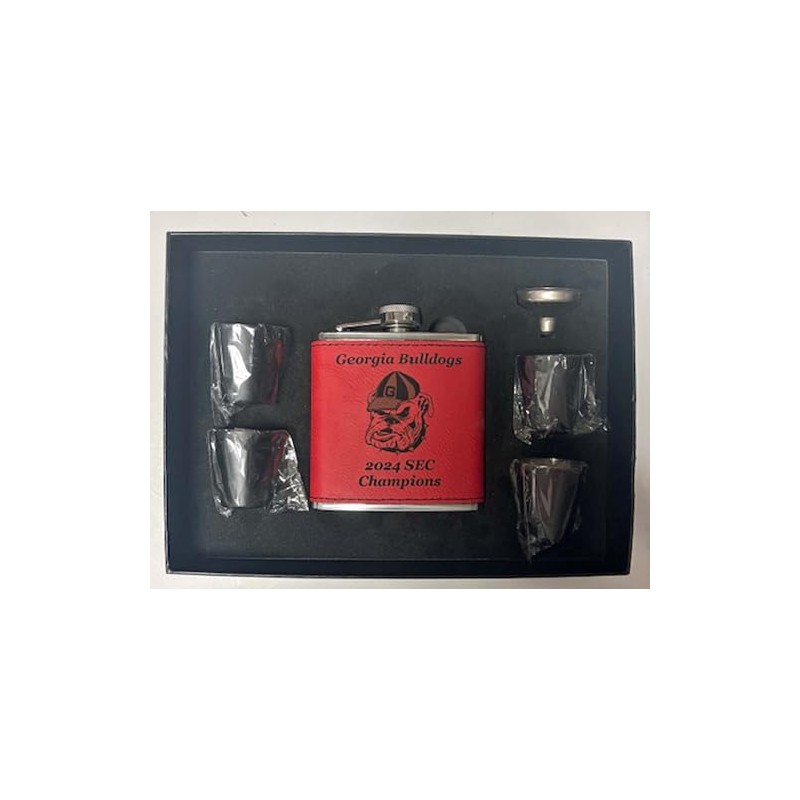 Georgia Bulldogs 2024 SEC Champions 6 oz Red leatherette covered