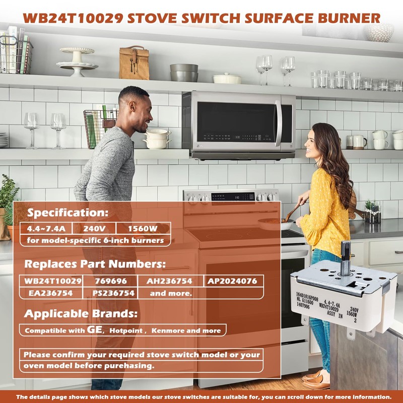 IWIWE WB24T10029 Range Surface Burner Control Switch Replacement for GE