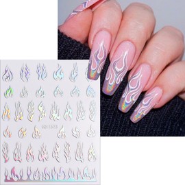 Heart Butterfly Flame Stars Nail Stickers for Nail Art 6 Sheets 3D Self-Adhesive Holographic Heart Butterfly Flame Five-pointed Star Nail Art Design Decals Star Sticker for Acrylic DIY Nail Decoration