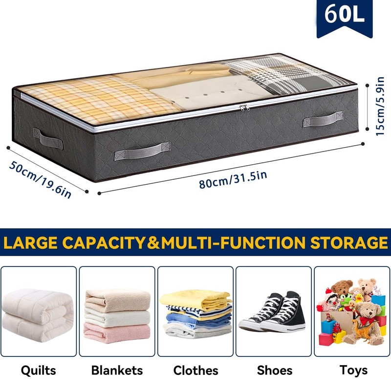Boic 3 Pack 60L Underbed Storage Bags, Foldable Underbed Storage