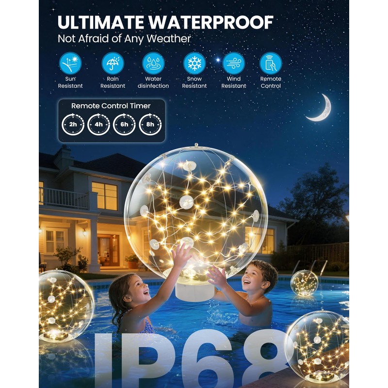 Powfloven 3 Pack Floating Pool Lights Solar Powered, 15" Inflatable