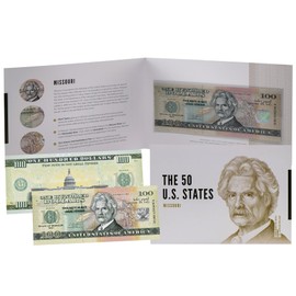 HOBBY OF KINGS USA 100 Dollar Note | Missouri Conmemorative Souvenir | Mark Twain | Gateway Arch | Mississippi River | Álbum de coleccionista | La edición de los 50 Estados Unidos