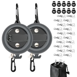 Flintronic Retractable Clothesline, 2 x 10 m Retractable Clothesline, Camping Portable with 10 Fixed Buckles + 20 Clothes Pegs, Laundry Cord, Clothes Airer for Bathroom, Outdoor (Black)