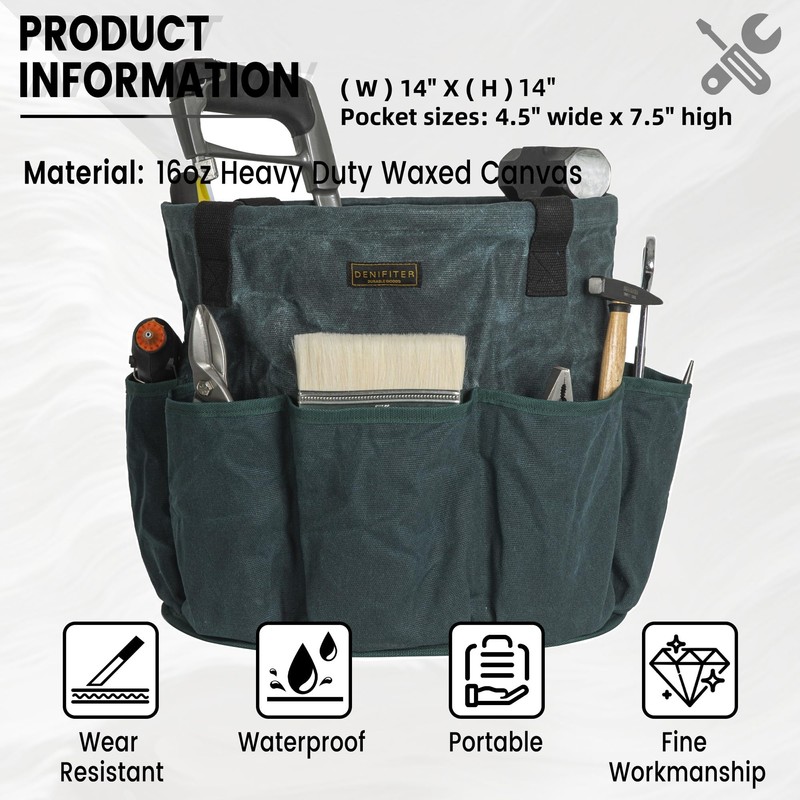 Heavy Duty Waxed Canvas Gardening Tote Bag - 14-Inch Water-Resistant