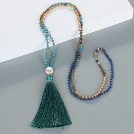 KELITCH Women's Gold Chain Necklace Tassel Peace Sign Necklaces Turquoise Agate Mixed Necklace Tassel Necklace, Crystal, Pearl