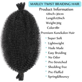 12 Inch Springy Afro Twist Hair Marley Twist Braiding Hair 8 Packs Kinky Twist Hair Short Marley Hair Wrapping Hair for Soft Locs Passion Hair Extensions