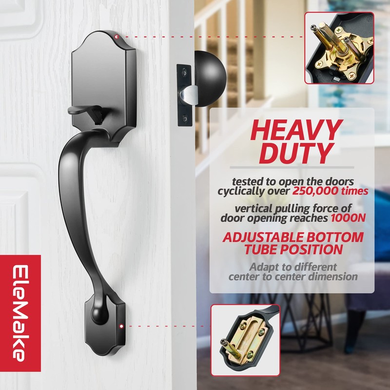 Elemake Front Door Lock - Front Door Handle Exterior/Interior Front