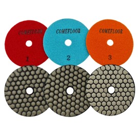 ComeFloor Dry Diamond Polishing Pads 4 Inch 3 Step Buffing Pad Set for Granite Marble Quartz Stone Concrete Countertop Polishing (3pcs, Step 1-3)