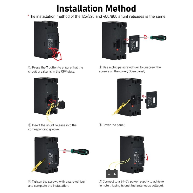 DIHOOL DC Circuit Breaker shunt Release, 24VDC Remote Control to