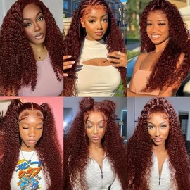 Copper Red Human Hair Bundles Color 33 Kinky Curly Bundles 14 16 18 inch Double Weft Reddish Brown Kinky Curly Human Hair Weave Brazilian Virgin Remy Hair Extensions