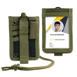 2 in 1 Tactical ID Case with Window, 3 Card Slots and Pen Pocket, Green ID Holder, Multifunctional ID Holder, Retractable Lanyard