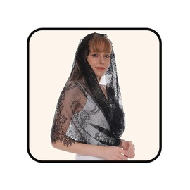 Aularso Lightweight Floral Triangle Scarf Embroidered Traditional Scarf Black Soft Tulle Wrap Vintage Head Covering Mantilla Veils for Women (Black)…