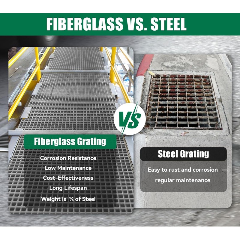 24x24x1.5in Gritted Fiberglass Molded Grating, 2' x 2' Heavy Duty