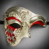 ILOVEMASKS Phantom Red Diamond Plaid with Silver Lining Venetian Masquerade