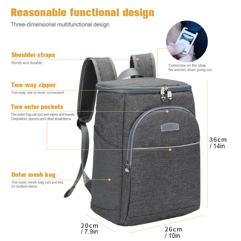 Outdoor Cooler Backpack Leakproof Waterproof Insulation Soft Portable Lunch Bag