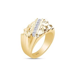 AFFY Signet Nugget Men's Ring Cubiz Zirconia In 14K Yellow Gold Over Sterling Silver, Ring Size- 9