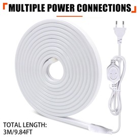 YeahBoom 300 cm COB LED Strip, 220 V Direct Connection Cool White, 6500 K High Density Flexible Waterproof LED Strip for Indoor Outdoor Bedroom Kitchen DIY Lighting Decoration