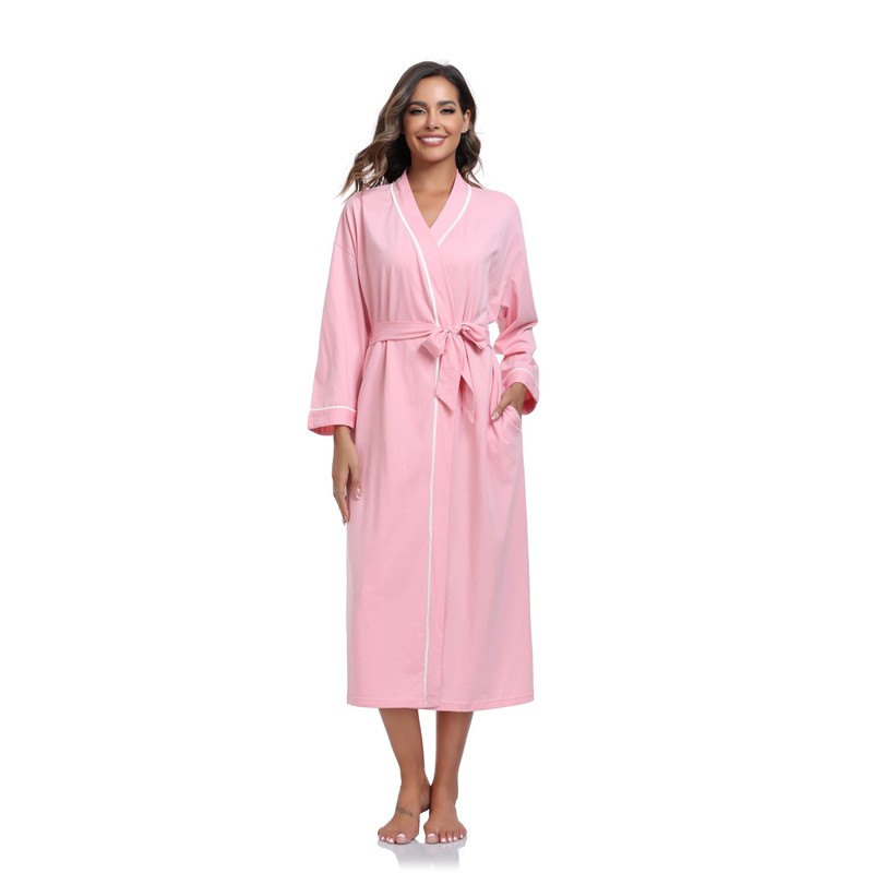 COLORFULLEAF Women's 100% Cotton Robes Lightweight Long Bathrobe Kimono Robe