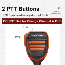 BAOFENG BF-F8HP Microphone Speaker Dual PTT Handheld Mic Waterproof Upgrade of Original BF Mic for GMRS Ham Radio 2Pin K Orange Compatible with UV-K5 UV-82 UV-S9 Plus UV-17R P15UV