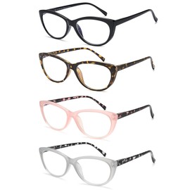 EYEURL 4 Pack Cat Eye Reading Glasses for Women, Blue Light Blocking Readers Lightweight Spring Hinge Anti Eyestrain UV Fashion Eyeglasses +1.00
