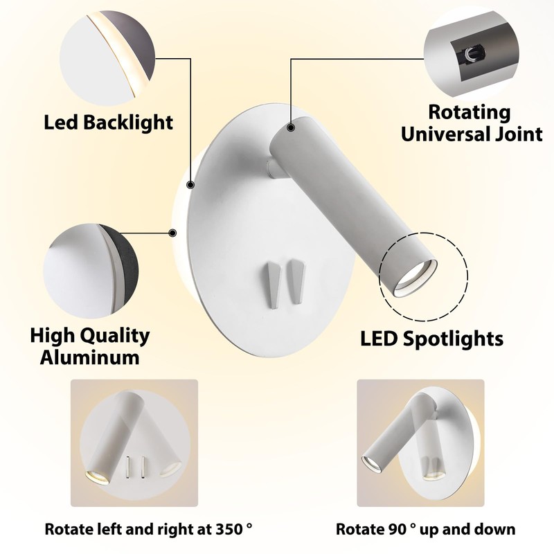 ZEROUNO Bedroom Wall Lamp with Switch Reading Light Hardwired Sconces