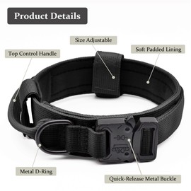 Tactical Dog Collar, Adjustable Military Training Nylon Dog Collar with Control Handle and Heavy Quick-Release Metal Buckle for Small Medium Large Dogs, Black XL